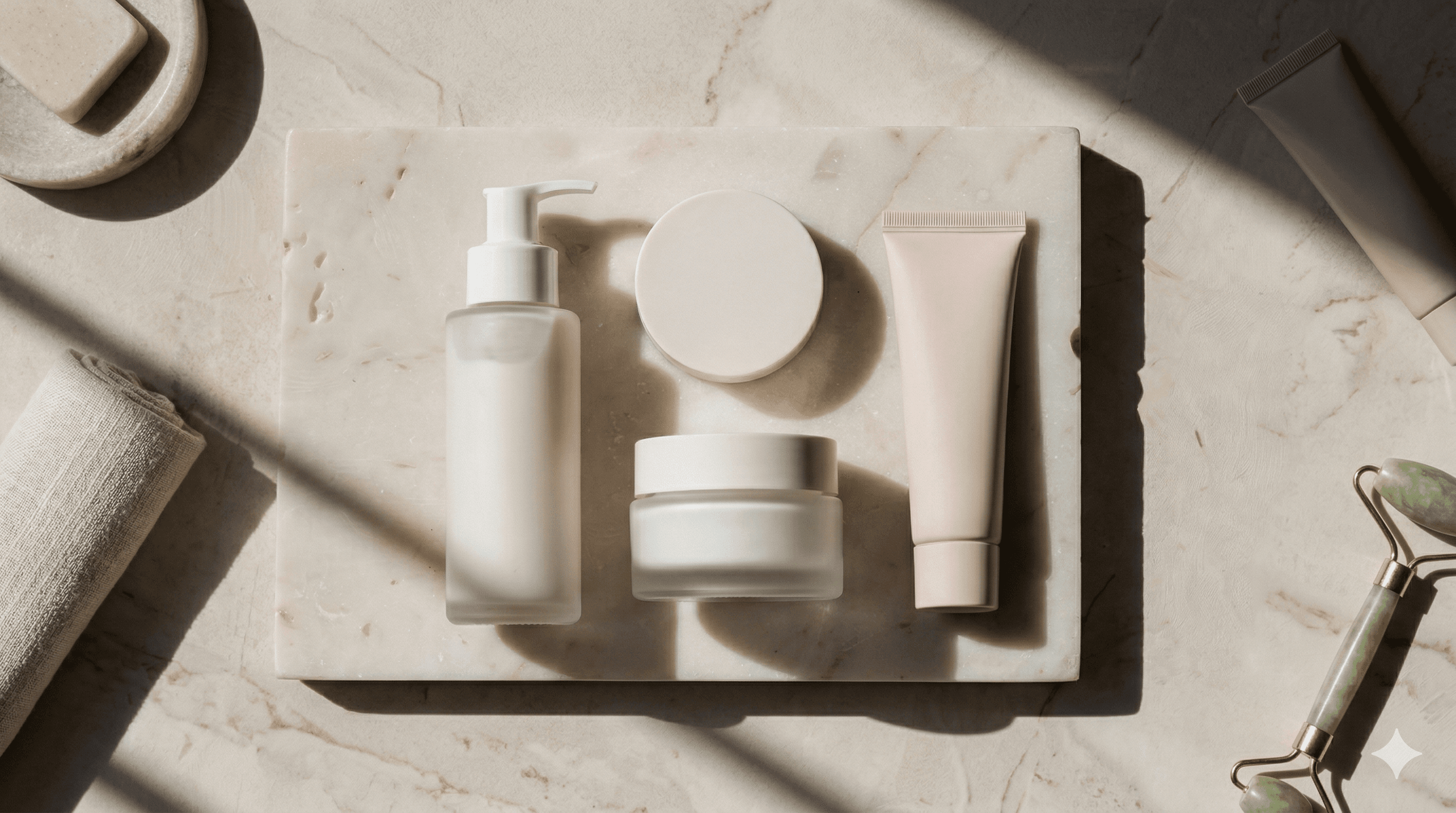 A minimalist 3-step skincare routine set including cleanser, moisturizer, and sunscreen